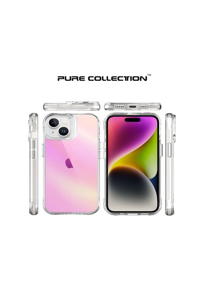 Bix Apple Uyumlu iPhone 15 Pure Rainbow Renk Geçişli Şeffaf Kılıf Çizilmeye Dayanıklı Darbe Emici Pembe