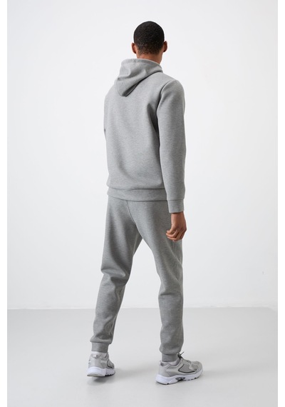 Tommy Life Gri Melanj Pamuklu Kalın Yumuşak Dokulu Comfort Fit Nakışlı Erkek Eşofman Takım - 85255 GRİ MELANJ