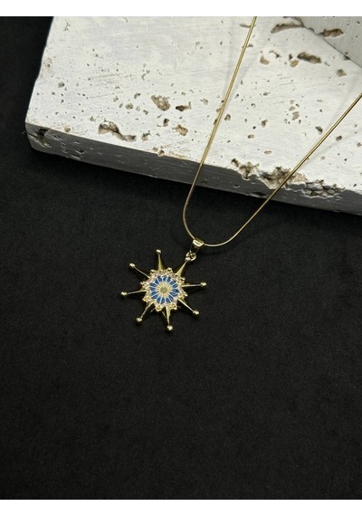 Zirkon Taşlı Gold Kutup Yıldızı Kolye Yeşil