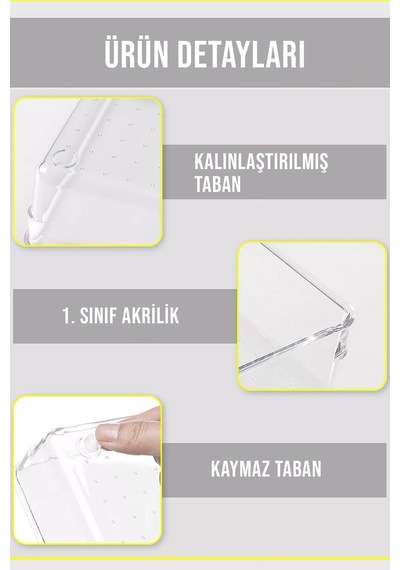 3 Parça Çekmece İçi Düzenleyici Çok Amaçlı Organizer Makyaj Malzemeleri Kırtasiye Banyo Ofis Şeffaf