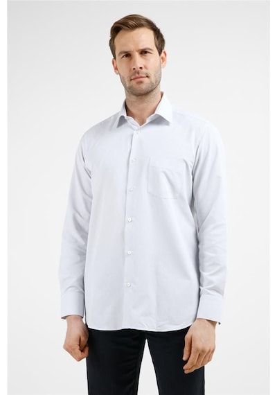 İmza Beyaz-mavi Çizgili Desen Sert Yaka Uzun Kol Cepli Comfort Fit Pamuklu Gömlek 1004255278 Beyaz - K.mavi
