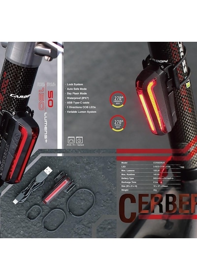 Moon Cerberus 150 Lümen Usb Şarjlı Bisiklet Arka Lamba Siyah