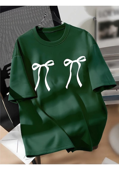 Uyguntarz Unisex Çift Kurdele Tasarım Basklı Tshirt Yeşil