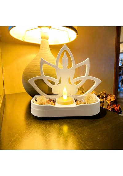 3d Baskı Lotus Buda Mumluk - Dekoratif Tealight Mumluk-beyaz Çok Renkli
