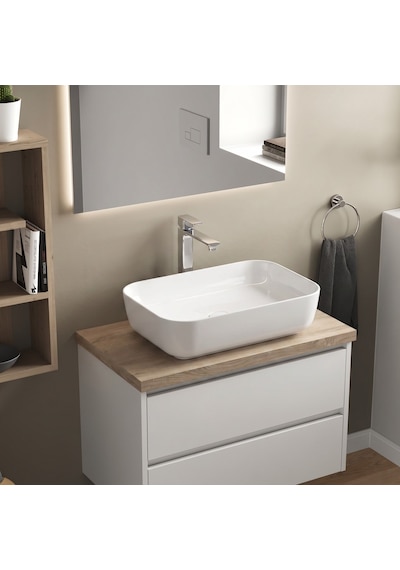 Dura Bagno Orfe Çanak Lavabo 60x40 Cm. Batarya Deliksiz Tezgah Üstü Beyaz 5851