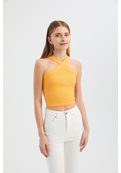 Hiccup Askılı Boyun Çapraz Ön Crop Top Turuncu