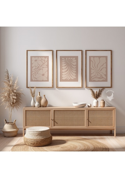 3'lü Soyut Çiçek Poster Seti, Modern Bohem Duvar Dekoratif Poster Set