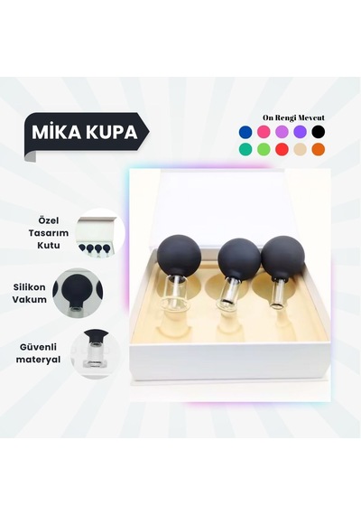 Silikon Vakumlu Mika Yüz Masaj Kupası 3'lü Set Siyah Çok Renkli