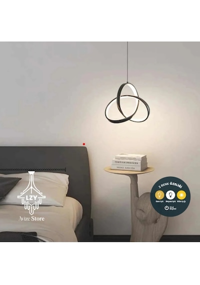 Modern Siyah Kıvrımlı Twisted Sarkıt Led Avize - Kumandalı & 3 Renk Işık 46cm