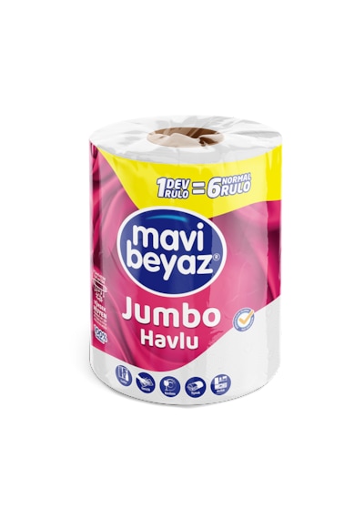 Mavi Beyaz Jumbo Kağıt Havlu 4 Lü Set 1 Rulo 6 Rulo Etkisi Yüksek Emicilik Ekonomik Paket