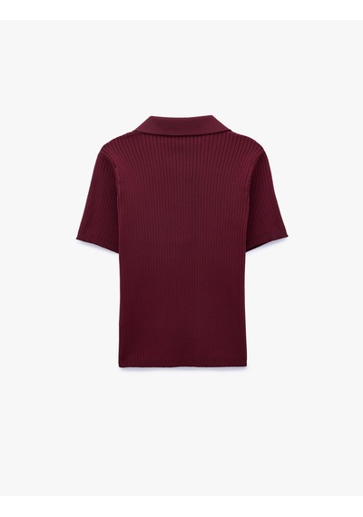 Koton Düğmeli Kısa Kollu Polo Yaka Triko Kazak Bordo 7wak90358ht