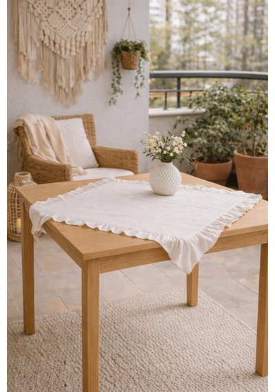 Fırfırlı Keten 80x80 Fiskos Runner Bohem Masa Örtüsü