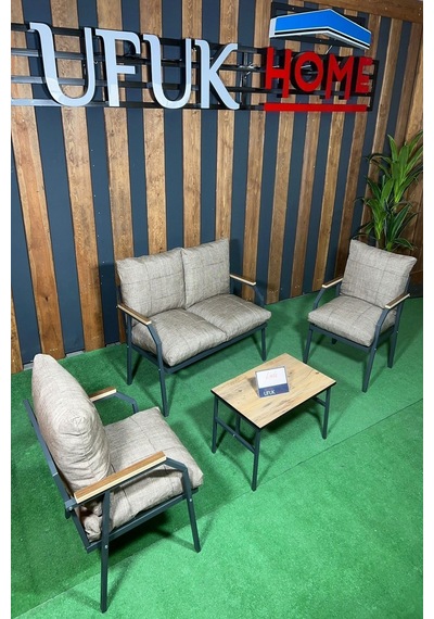 Ard & Garden Sehpalı Kahverengi Fermuarlı Bahçe Balkon Takımı, Cafe, Salon - Metal Kanepe Koltuk Takımı Kahverengi