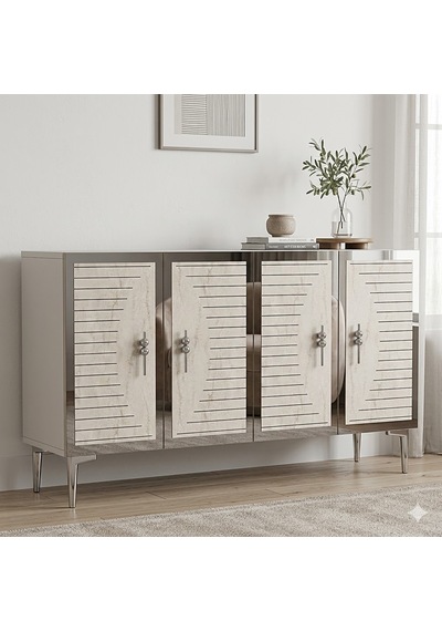 Ka1207bts Tuna Konsol Ve Tv Sehpası Beyaz-traverten-silver 120cm