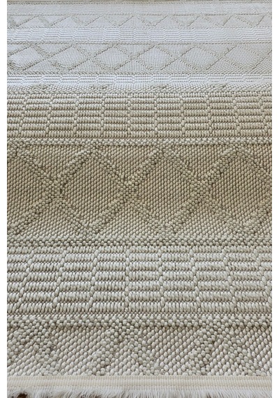 Leiva Home Monaco 0219a Krem Bohem Sisal Bukle Yumuşak Özel Kesim Salon Koridor Mutfak Yolluk Saçaklı Halı 0210a-krem