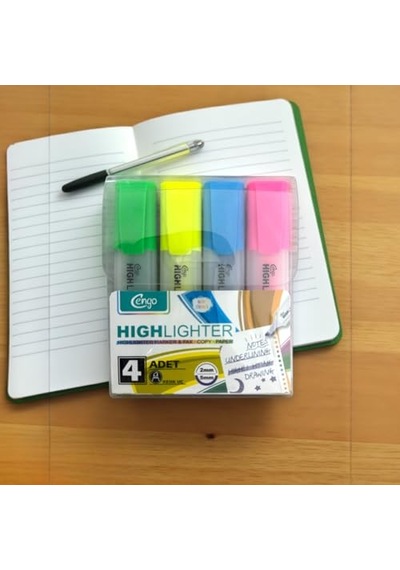 Fosforlu Highlighter Kalem 4 Lü Set Neon Renkler 124-Pembe