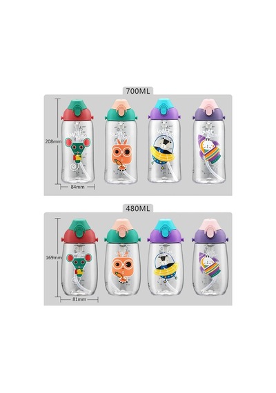 480ml Kılıflı 2 Ayrı Kapaklı Pipetli/pipetsiz Tritan Çocuk Su Matarası Mor-yavruağzı Diğer