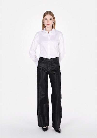 Colin's Colins Slim Fit Shirt Neck Düz Kadın Beyaz Uzun Kol Gömlek Cl1073416 Q1.v2 Wht Beyaz