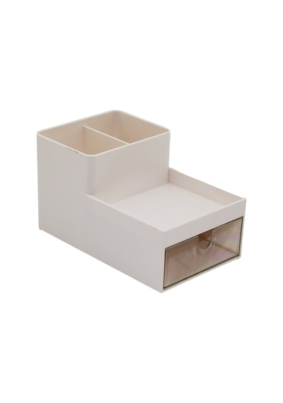 Tek Çekmeceli + 3 Bölmeli Plastik Makyaj - Takı Organizer 16x9.5cm - Y: 5--9.5cm Beyaz