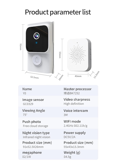 Kablosuz Wifi Kapı Zili Cep Telefon İle Uzaktan İzleme