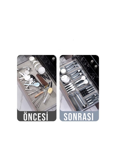 11 Li Kaşıklık Ve Çekmece İçi Düzenleyici Modüler Organizer Set Şeffaf