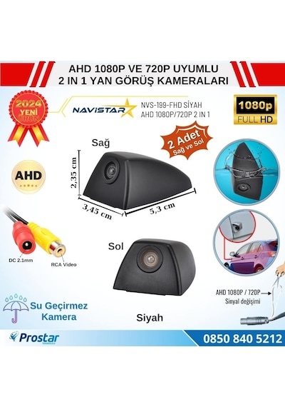 Yan Araç Kamerası Ahd 1080p Ve 720p Full Hd Mini Siyah Özel Tasarım