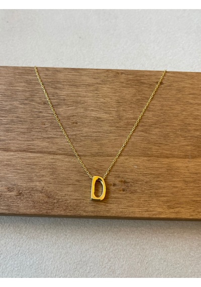 925 Ayar Gümüş Gold Renk D Harfi Kolye Harfli Kolye 45cm
