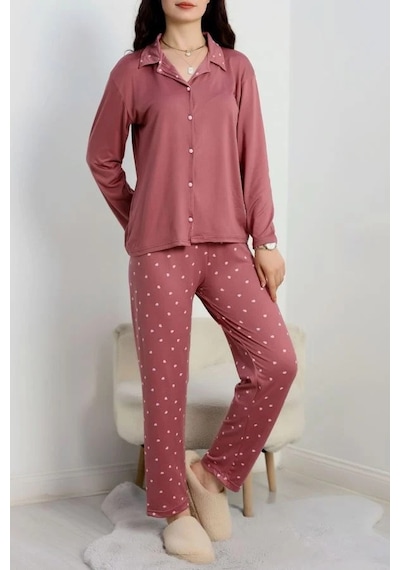 Seka Store Seka Milan Düğmeli Pijama Takımı Gülkurusu - 50750.1048. Çok Renkli