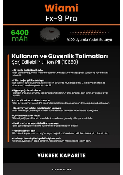 Wiami Fx 9 Pro 6400mAh Robot Süpürge Bataryası