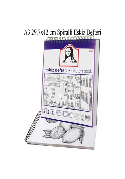 Telli Eskiz Defteri A3 Spiralli 50 Yaprak 1 Adet 120 Gr 297x420 Mm Karakalem Sketch Book Üstten Açılmalı Ezkiz Defteri