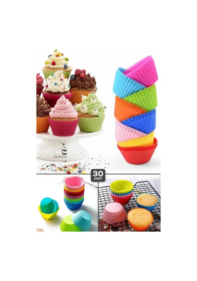 Tilbe Home 30 Adet Silikon Muffin Kek Kapsülü Yeniden Kullanılabilir Cupcake Browni Kek Kalıbı Renkl Çok Renkli