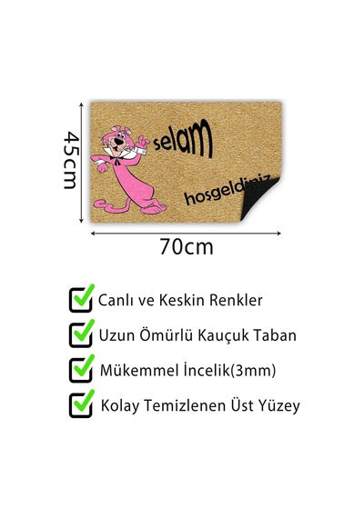 Pink Panter Kapı Önü Paspası Dekoratif Kapı Paspası Dış Mekân Paspas Ev İçi Paspası 45x70cm Diğer