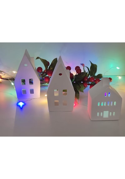 Home Yılbaşı Ev Mumluk Seti, Beyaz Yüksek Kaliteli Malzeme Dekoratif Obje, Biblo, Ev Dekoru, Masa Dekoru, Yılbaşı Dekoru, Hediyelik Beyaz