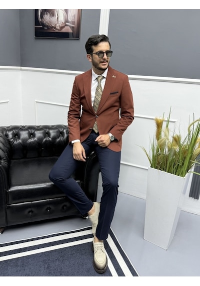 Avni Ceylan Lux İtalyan Stil Erkek Takım Elbise Klasik Ve Modern Stil Kiremit
