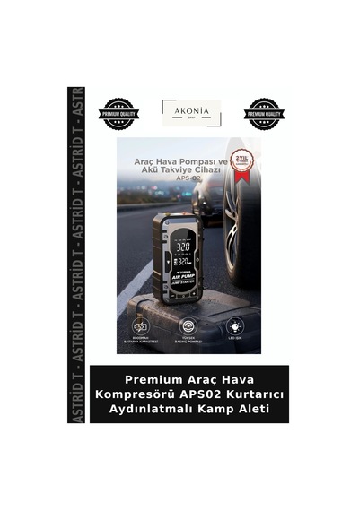 Premium Araç Hava Kompresörü Aps02 Kurtarıcı Aydınlatmalı Kamp Aleti