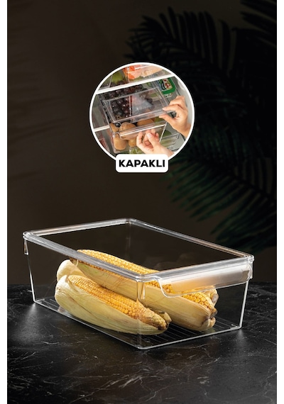 Kapaklı Buzdolabı Düzenleyici Buzdolabı Içi Düzenleyici Organizer 10 X 32,5 X 20 Cm Şeffaf