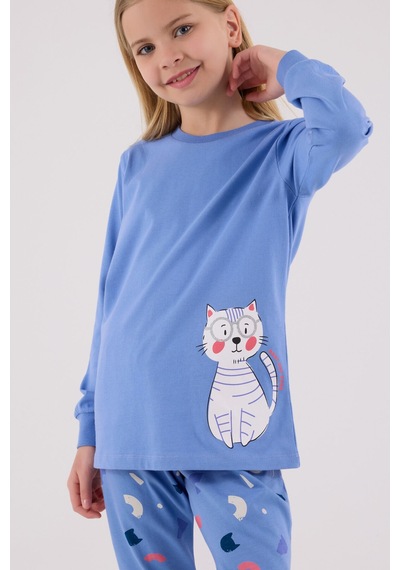 Rolypoly Kız Çocuk Mavi Pijama Takımı Mavi