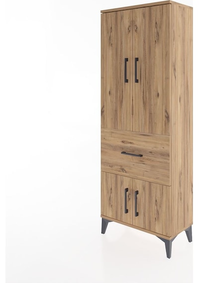 Arges Dolap 3 Raflı Tek Çekmeceli 4 Kapaklı 60x30x163 Çam-çam Çam