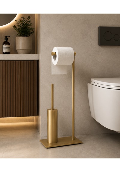 Pirinç Slim Lüx Ayaklı Set Wc Fırçalık Ve Kağıtlık Mat Gold