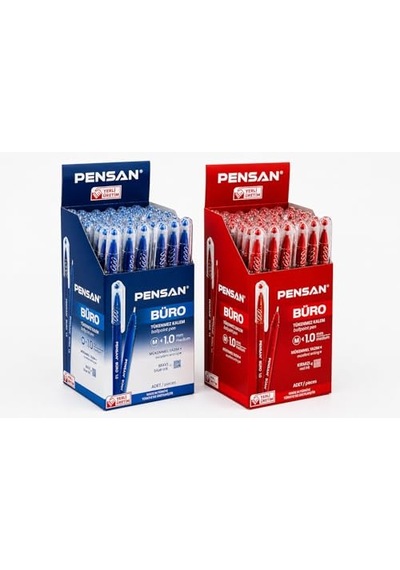 Pensan Büro 2270 Tükenmez Kalem, 1.0 Mm Medium Uç, Mavi, Ofis, Okul Ve Kırtasiye Kullanımı İçin Akıcı Yazım Kalemi Mavi 20 - Kırmızı 10 ---