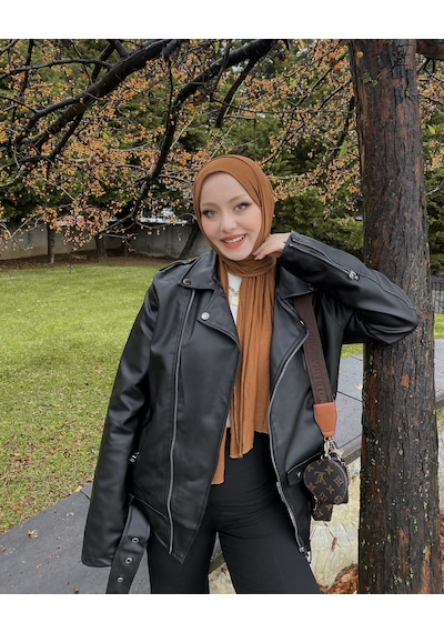 Kadın Siyah Oversize içi Kürklü Kemerli Biker Deri Ceket Siyah