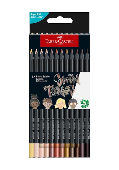 Black Edition Boya Kalemi 12'li Skin Tones, Siyah Lata, Siyah Kağıda Uyumlu, Ergonomik Üçgen Gövde, Ten Renkleri Genel