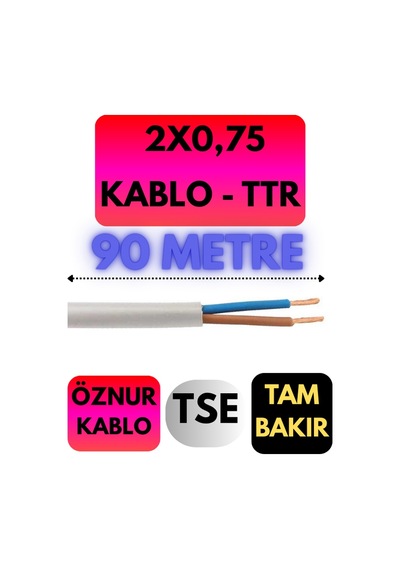 Öznur 2x0,75 Ttr Kablo Metre Seçenekli Beyaz - 90 Metre