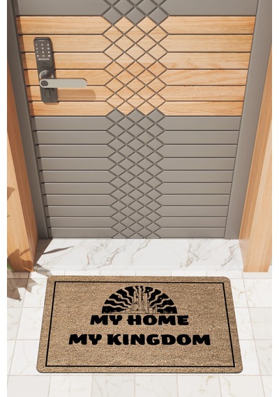 Rugmood Modern Dijtal Baskı Kahverengi My Home My Kingdom Dış Kapı Önü Paspası
