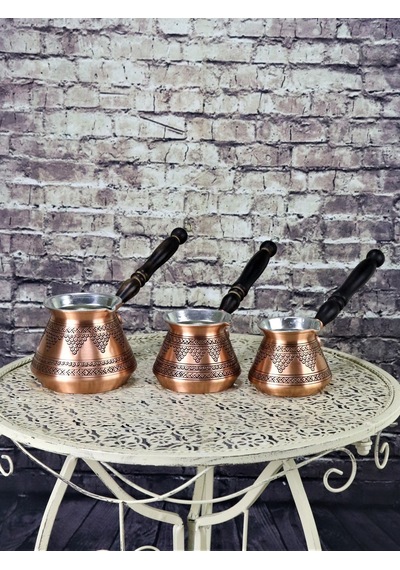 Kalın Topak Üzüm İşlemeli Bakır Cezve 4 Fincanlık