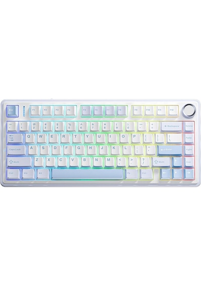 Aula F75 Mekanik Rgb Klavye Tkl Crescent Switch Tri Mode Kablosuz Makrolu Hot Swap Gaming Oyuncu Klavyesi Buz Mavisi