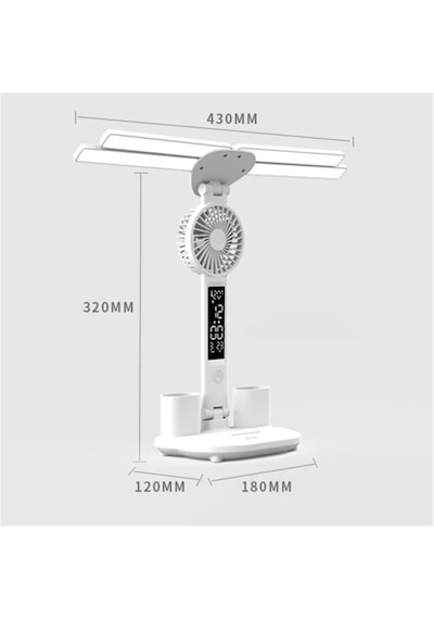 Techtic 8in1 Fanlı Masa Lambası 4 Başlı Lamba Saat Takvim Derece