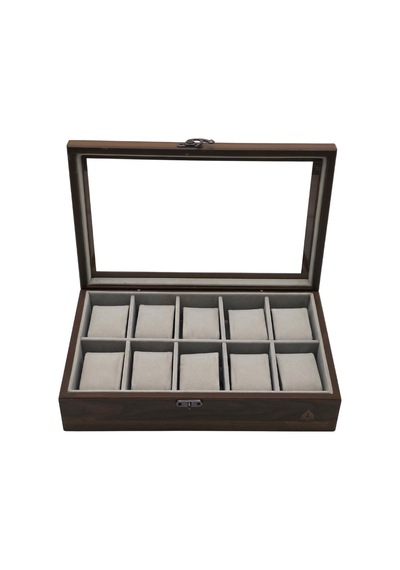 Woodini Premium Gri 10'lu Ahşap Saat Kutusu - Yeni Nesil Yastıklı
