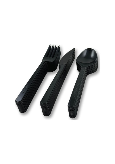 Sert Kalın Plastik Çatal - Bıçak - Kaşık 1. Kalite Lüks Siyah Çatal - Kaşık - Bıçak 3 Lü Set 100 Adet Siyah