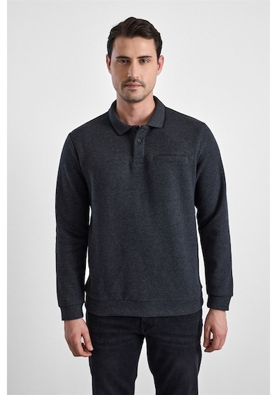 Süvari Antrasit Regular Düz Fermuarlı Polo Yaka Sweatshirt Sw2013700011-s08